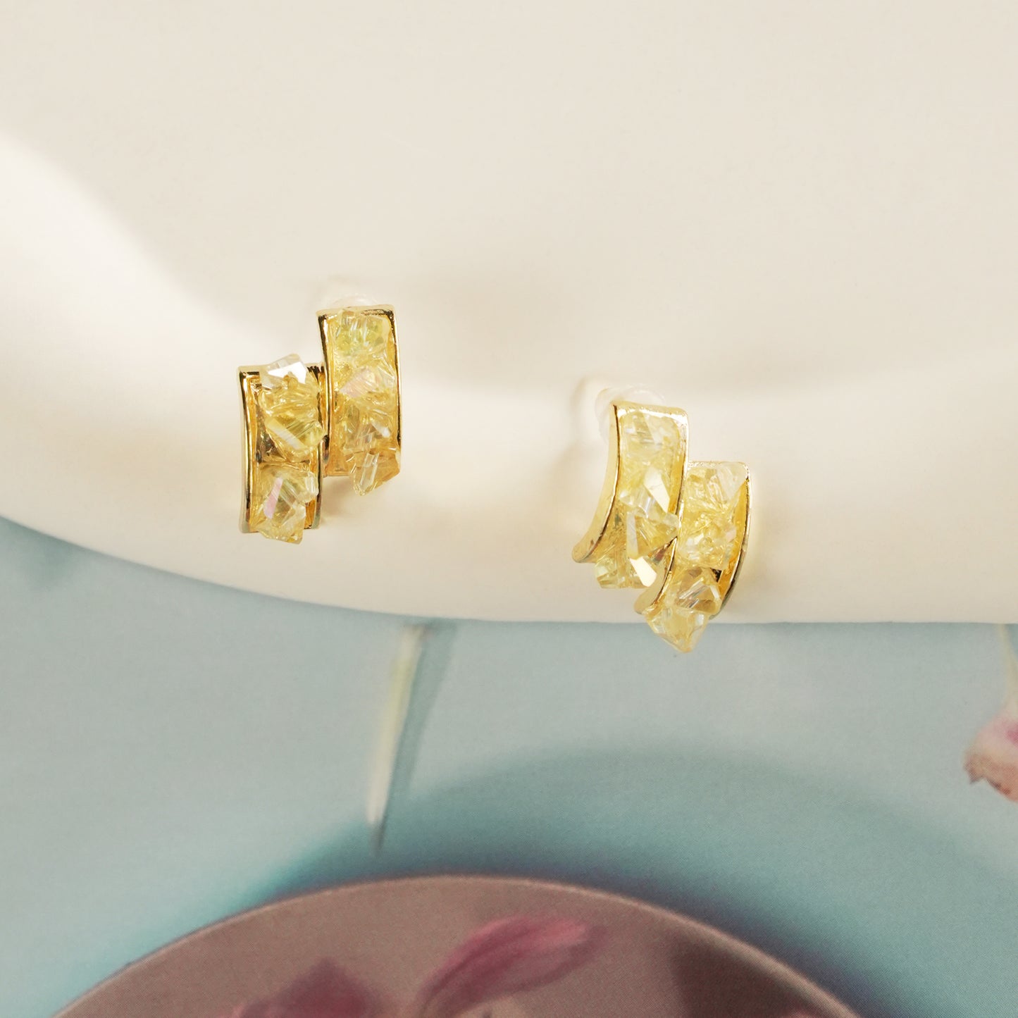 Golden Quartz Stone Hoops