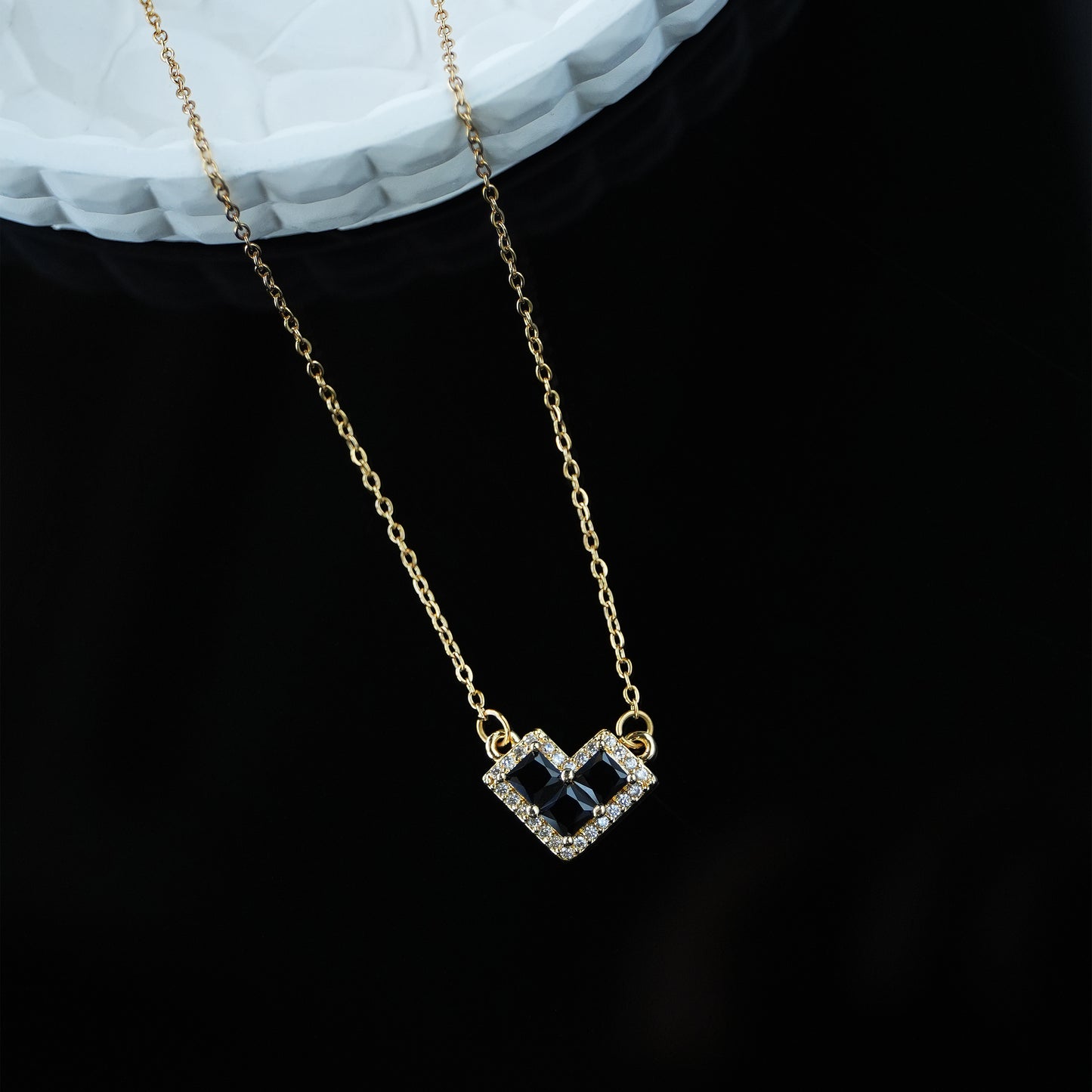 Black Whisper- Crystal Heart Necklace