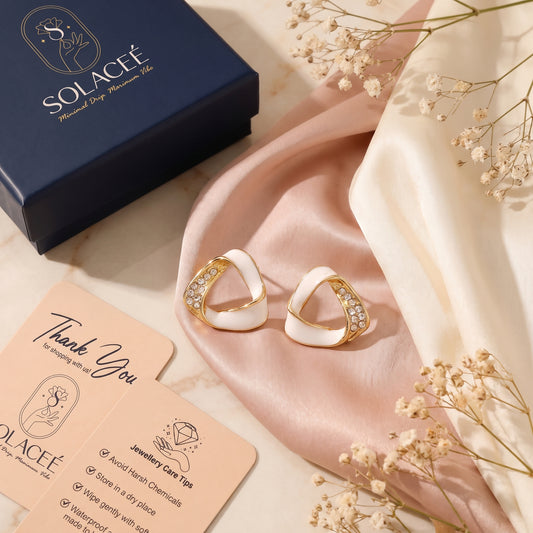 Ivory Gleam – Enamel Crystal Studs