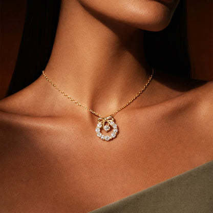 Golden Grace – Crystal Bow Circle Necklace