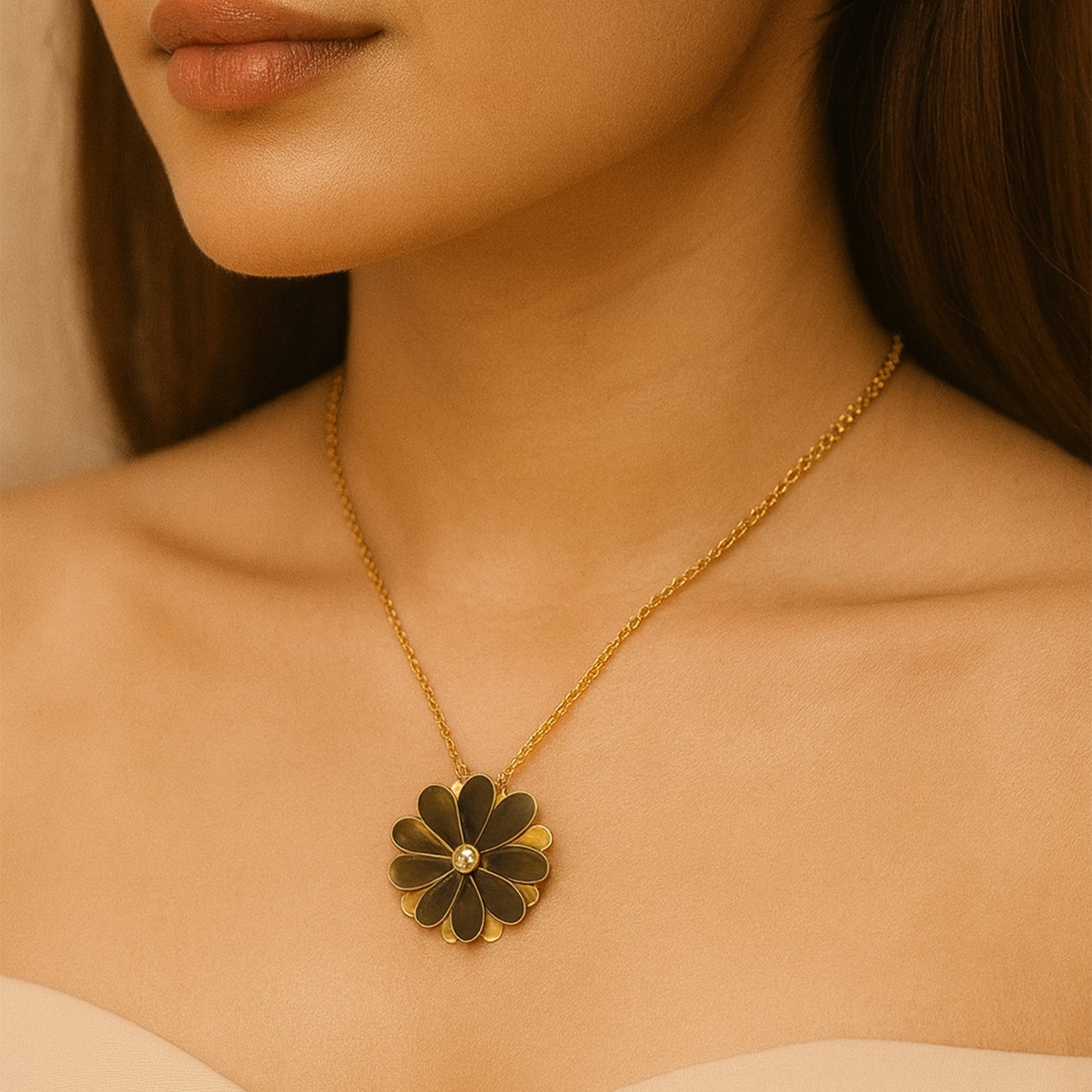 🌼 Golden Whirl – Rotating Daisy Pendant Necklace