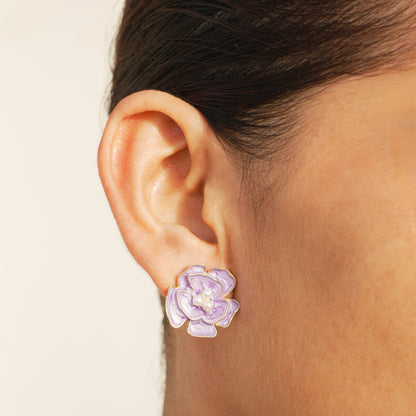 Lilac Bloom – Enamel Pearl Flower Studs