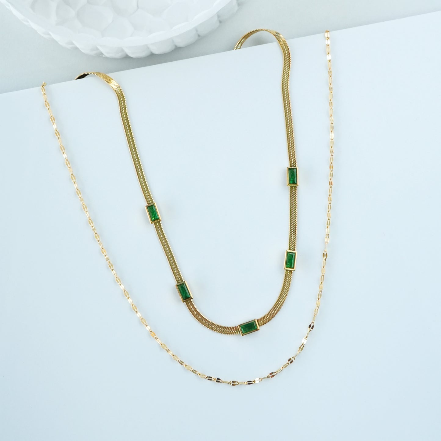 Emerald Poise – Dual Chain Green Stone Necklace