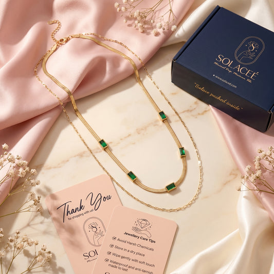 Emerald Poise – Dual Chain Green Stone Necklace