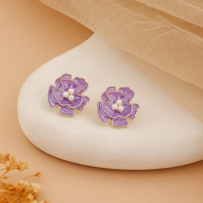 Lilac Bloom – Enamel Pearl Flower Studs