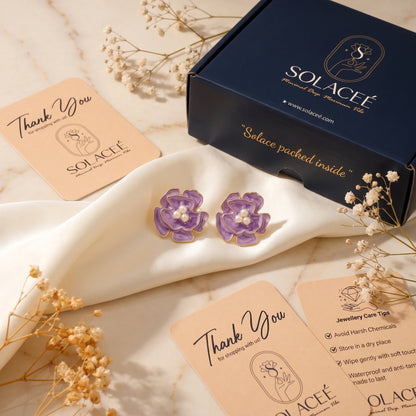 Lilac Bloom – Enamel Pearl Flower Studs