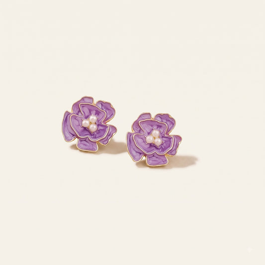 Lilac Bloom – Enamel Pearl Flower Studs