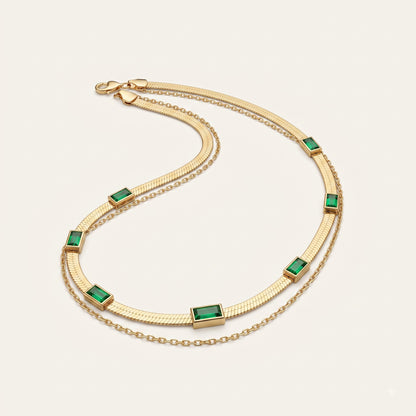 Emerald Poise – Dual Chain Green Stone Necklace