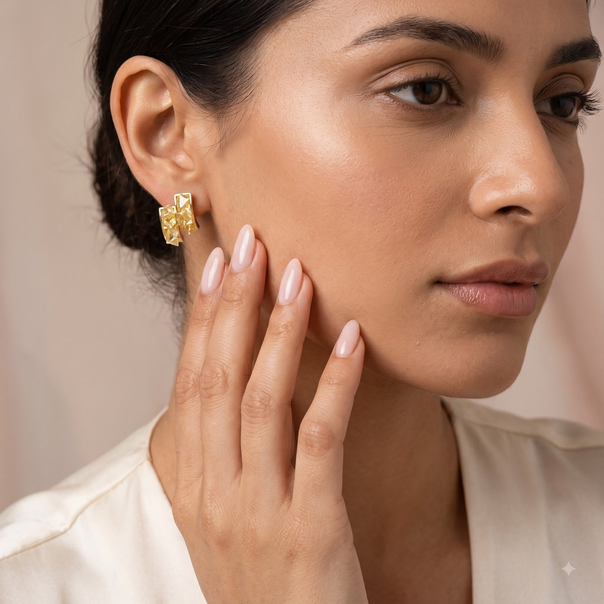 Golden Quartz Stone Hoops
