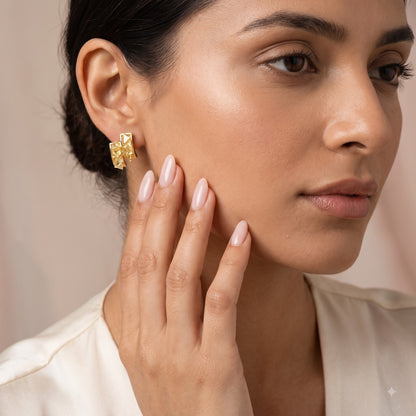Golden Quartz Stone Hoops