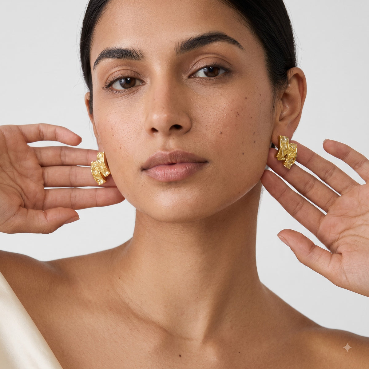Golden Quartz Stone Hoops