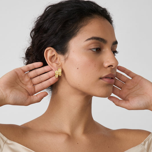 Golden Quartz Stone Hoops