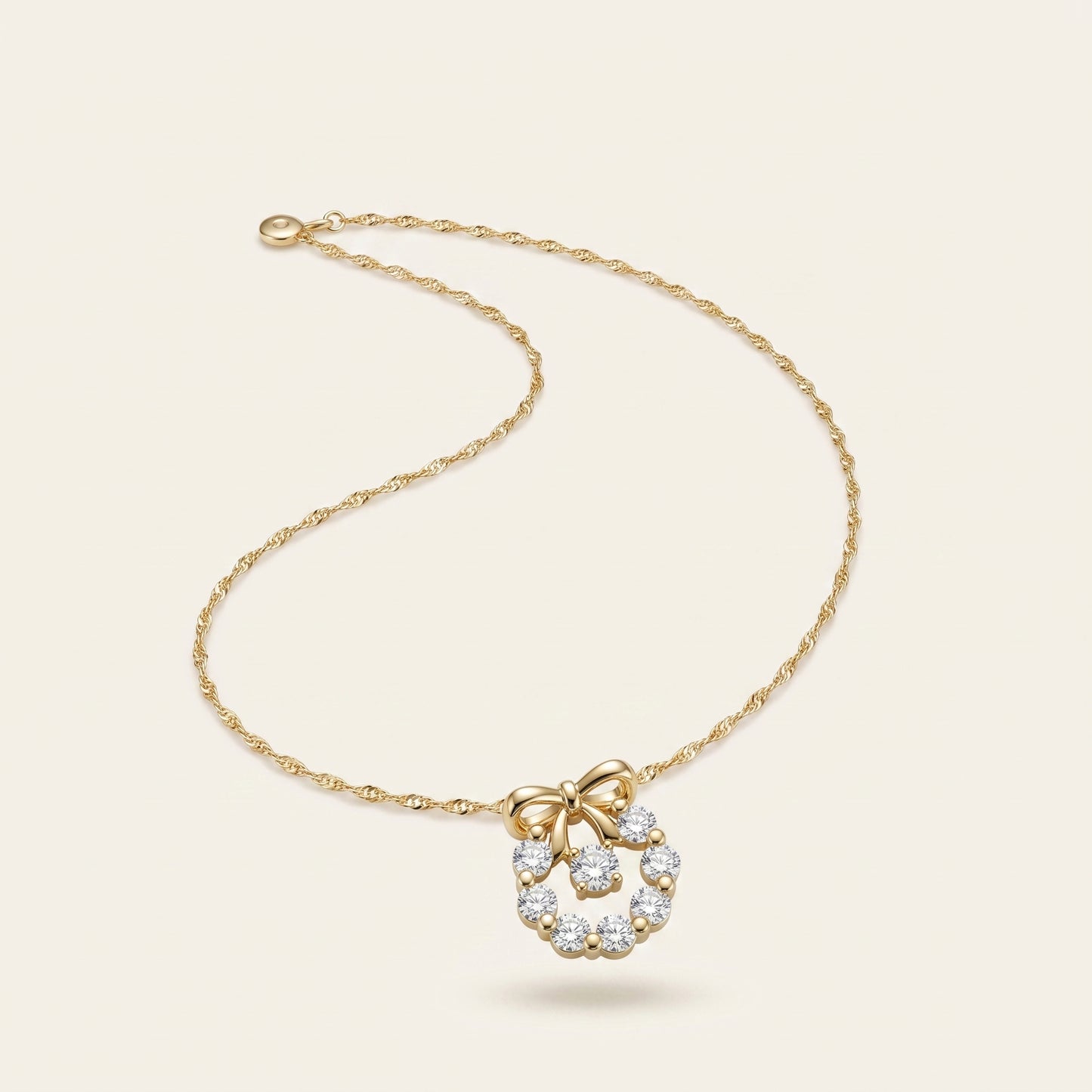 Golden Grace – Crystal Bow Circle Necklace