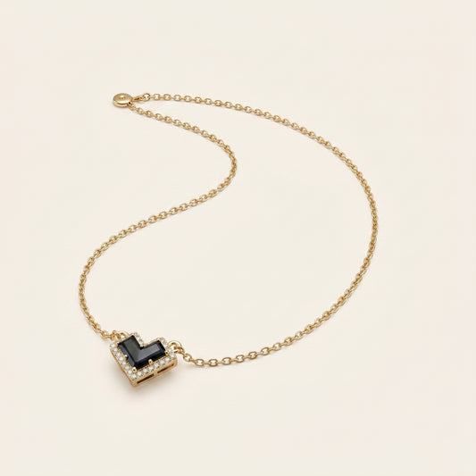 Black Whisper- Crystal Heart Necklace