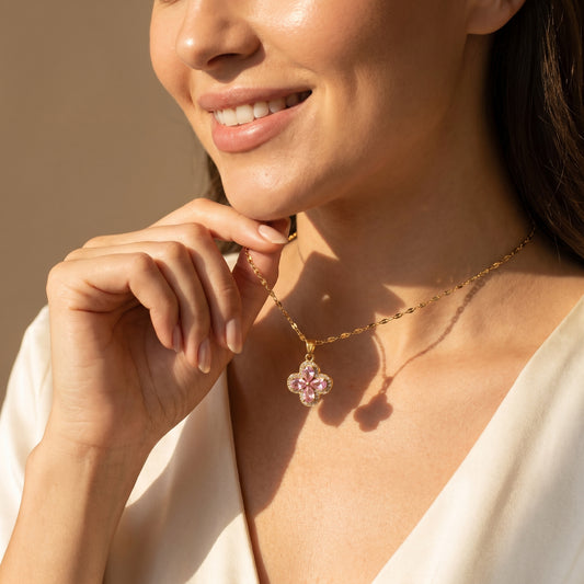 Blush Charm – Pink Floral Pendant Necklace