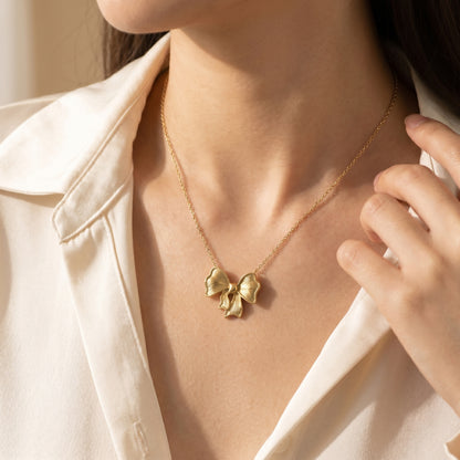 Twinkle Tie – Gold Bow Pendant Necklace
