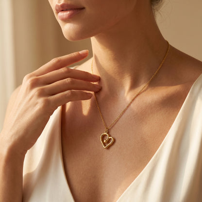 Golden Pulse – Sculpted Heart Necklace