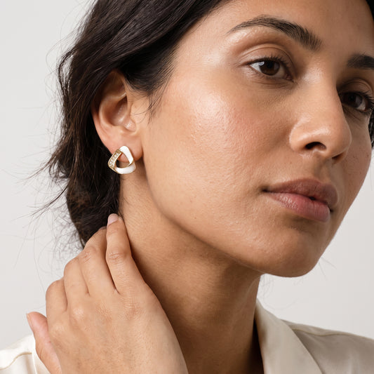 Ivory Gleam – Enamel Crystal Studs