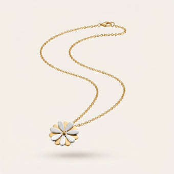 Golden Whirl – Rotating Daisy Pendant Necklace